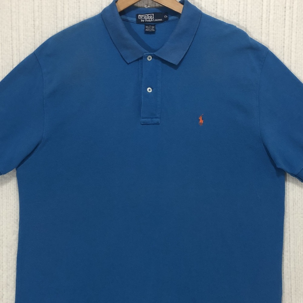 Polo Ralph Lauren Mens XL Blue Pique Cotton Short Sleeve Pony Logo Polo Shirt